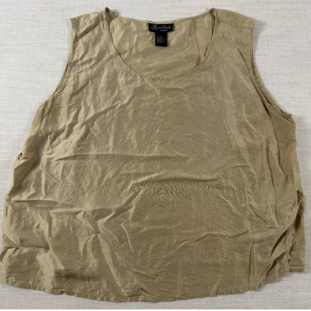 Karen Arnold Woman 100% Silk Tank Top Shell Champagne Tan Plus Size 1X 6960